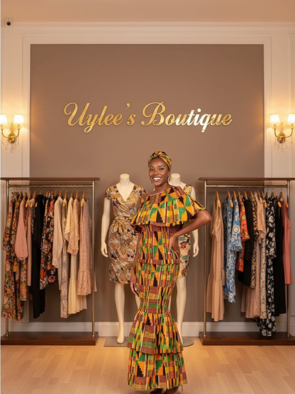 Colorful Kente Print Ruffled Peplum Maxi Dress